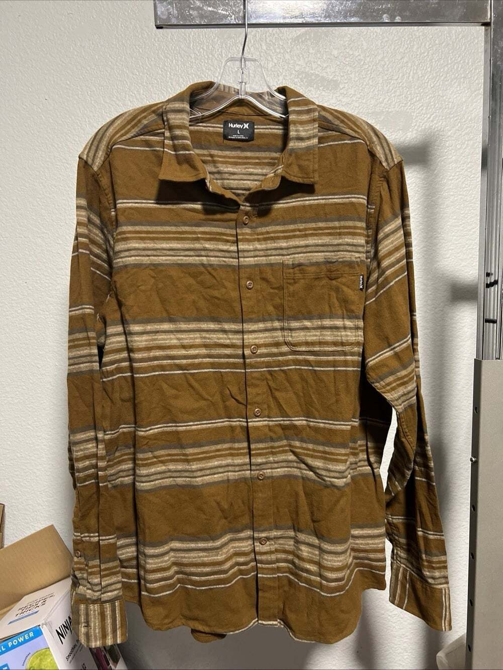 Hurley Men's Organic Portland Long Sleeve Flannel Button-Up Shirt Size L